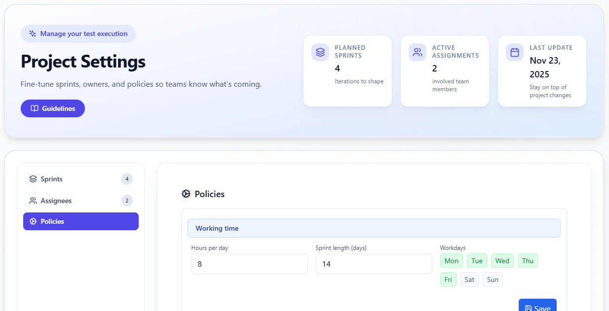 Project settings - Execution